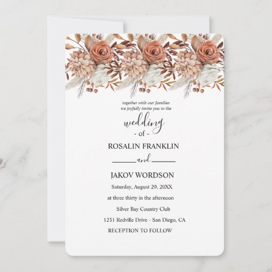 watercolor floral wedding Invitation Kaart (Voorkant)