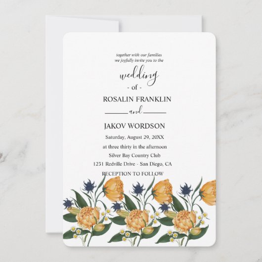 watercolor floral wedding Invitation Kaart (Voorkant)