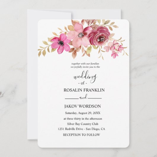 watercolor floral wedding Invitation Kaart (Voorkant)