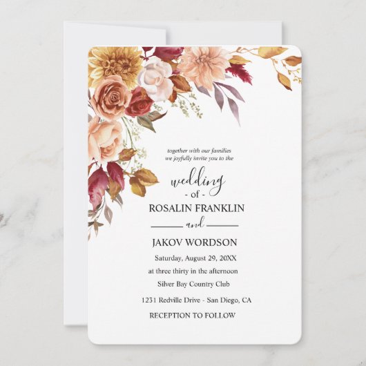 watercolor floral wedding Invitation Kaart (Voorkant)