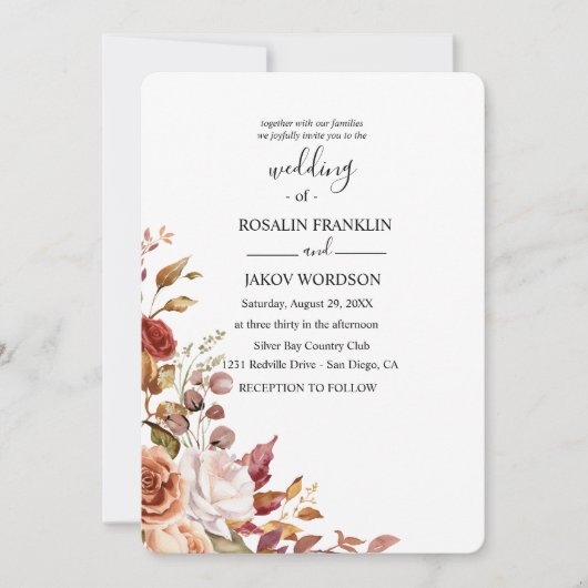 watercolor floral wedding Invitation Kaart (Voorkant)
