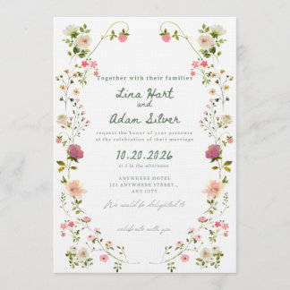 Watercolor Floral Wedding Invitation Template  Kaart