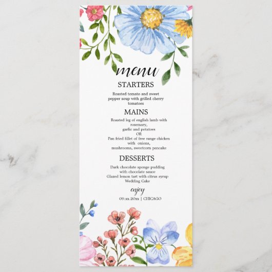 Watercolor Floral Wedding Menu (Voorkant)
