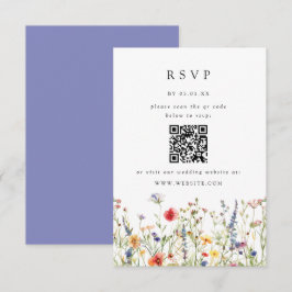 Watercolor Floral Wedding QR Code Response Card RSVP Kaartje