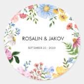 Watercolor Floral Wedding  Ronde Sticker (Voorkant)