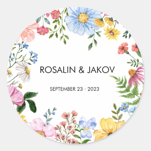 Watercolor Floral Wedding Ronde Sticker (Voorkant)