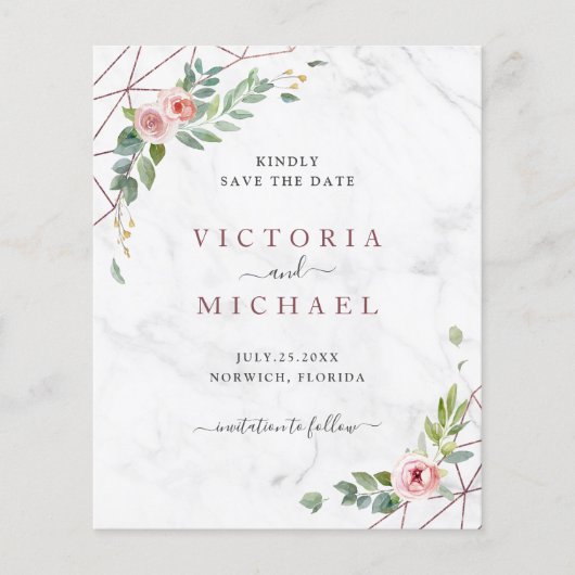Watercolor Floral Wedding Save The Date (Voorkant)