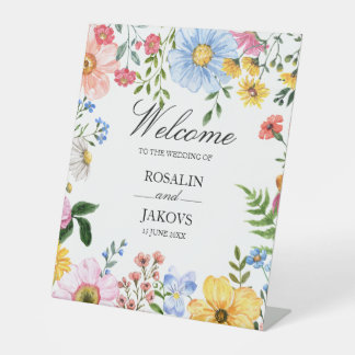 watercolor floral Wedding Sign Reclamebord Met Voetstuk