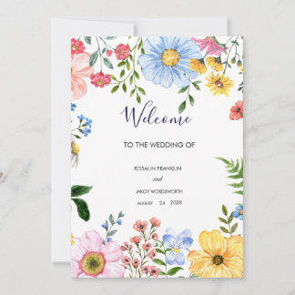 watercolor floral wedding Welcome Sign Feestdagenkaart
