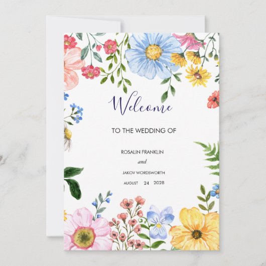 watercolor floral wedding Welcome Sign Feestdagenkaart (Voorkant)