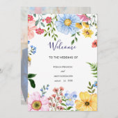 watercolor floral wedding Welcome Sign Feestdagenkaart (Voorkant / Achterkant)