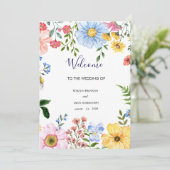 watercolor floral wedding Welcome Sign Feestdagenkaart (Staand voorkant)