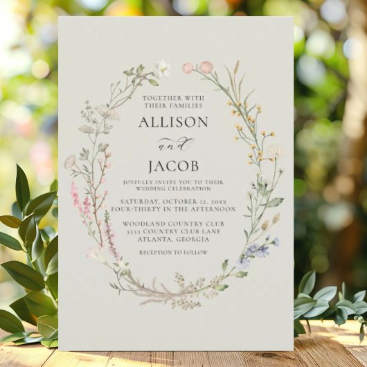 Watercolor Floral Wreath Sage Green Wedding Kaart