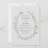Watercolor Floral Wreath Soft Blue Wedding Kaart (Voorkant)