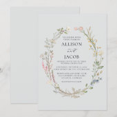 Watercolor Floral Wreath Soft Blue Wedding Kaart (Voorkant / Achterkant)