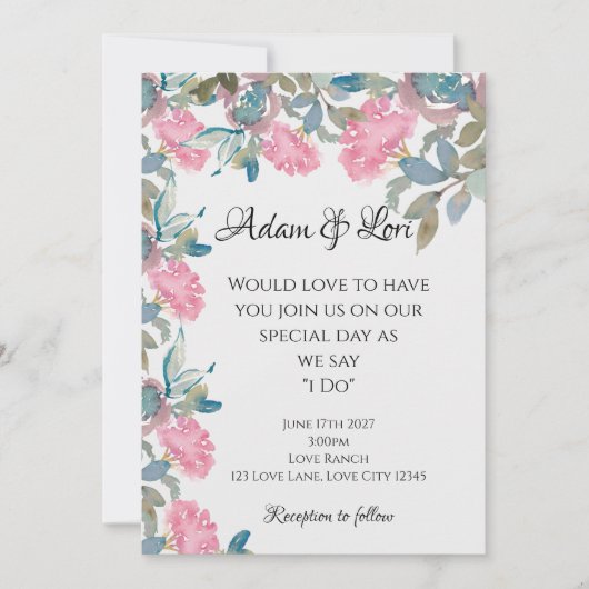 Watercolor Florals Wedding Kaart (Voorkant)