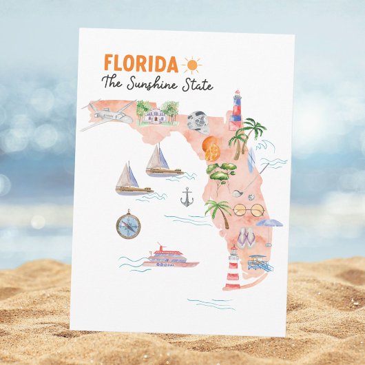 Watercolor Florida State Art Map Flat Greeting Kaart