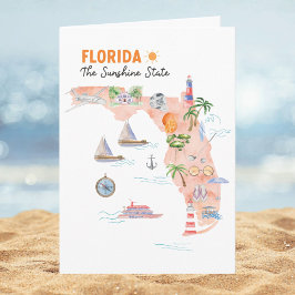 Watercolor Florida State Art Map Folded Greeting Kaart