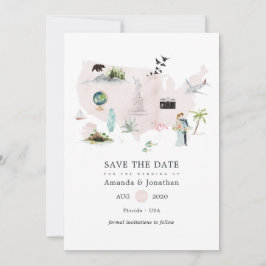 Watercolor Florida USA Destination Huwelijk Save The Date
