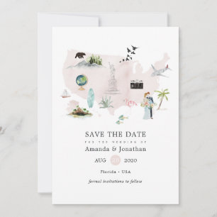 Watercolor Florida USA Destination Huwelijk Save The Date