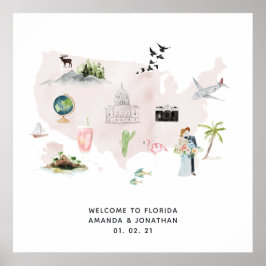 Watercolor Florida USA Destination Wedding Welkom Poster