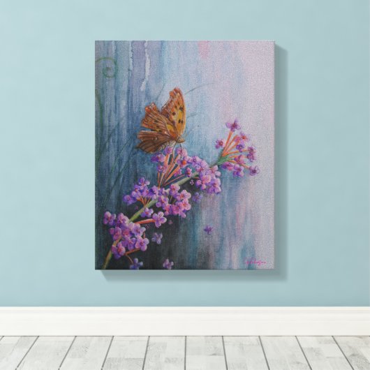 Watercolor Flower and Butterfly Canvas Afdruk (Insitu (Houten vloer))