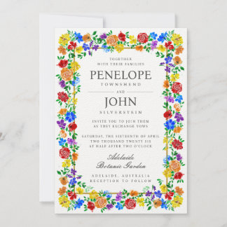 Watercolor Flower Botanical Garden Rainbow Wedding Kaart