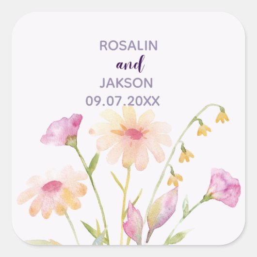 watercolor flower editable Invitation  Vierkante Sticker (Voorkant)