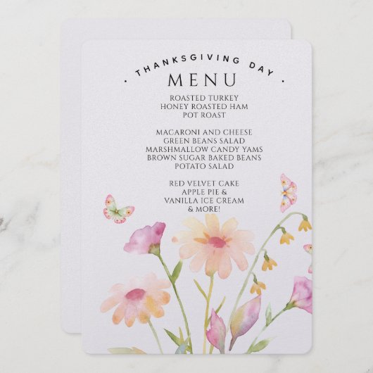 watercolor flower editable menu card  (Voorkant / Achterkant)