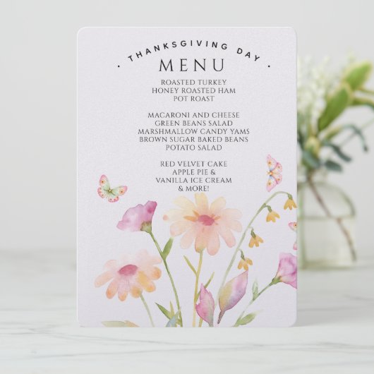 watercolor flower editable menu card  (Staand voorkant)