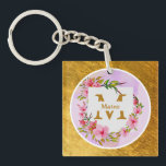 Watercolor Flower Gold Frame | Custom Name Sleutelhanger<br><div class="desc">Watercolor Flower Gold Frame | Custom Name Personalized Floral Gold Frame Keychain | Custom Name Watercolor Flower Keyring Gift. Carry a piece of elegance wherever you go with this stunning personalized floral keychain. This double-sided keyring features a delicate pink watercolor flower wreath set against a soft lavender backdrop, all beautifully...</div>