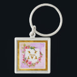 Watercolor Flower Gold Frame | Custom Name Sleutelhanger<br><div class="desc">Watercolor Flower Gold Frame | Custom Name Personalized Floral Gold Frame Keychain | Custom Name Watercolor Flower Keyring Gift. Carry a piece of elegance wherever you go with this stunning personalized floral keychain. This double-sided keyring features a delicate pink watercolor flower wreath set against a soft lavender backdrop, all beautifully...</div>