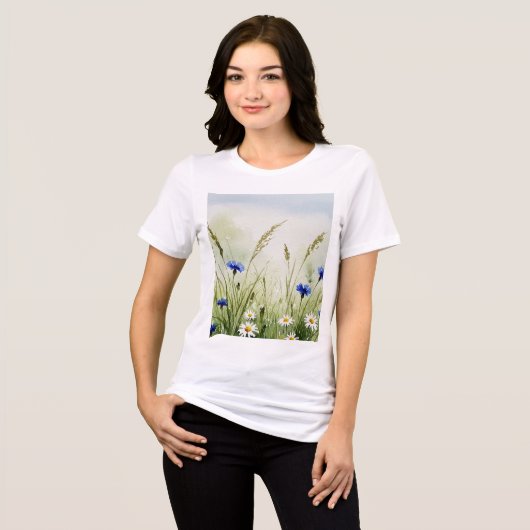 Watercolor flower illustration Tri-Blend shirt (Voorkant volledig)