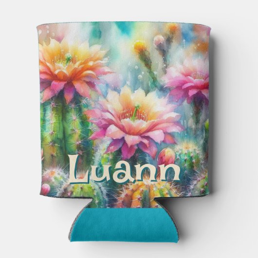 Watercolor Flowering Succulent Cacti Personalized Blikjeskoeler (Achterkant)