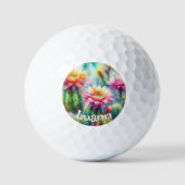 Watercolor Flowering Succulent Cacti Personalized Golfballen (Voorkant)