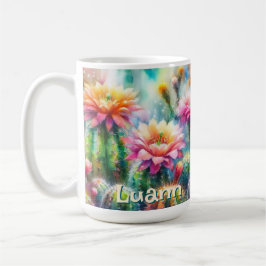 Watercolor Flowering Succulent Cacti Personalized Koffiemok