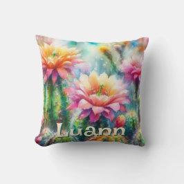 Watercolor Flowering Succulent Cacti Personalized Kussen