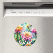 Watercolor Flowering Succulent Cacti Personalized Magneet (Insitu (Vaatwasser))