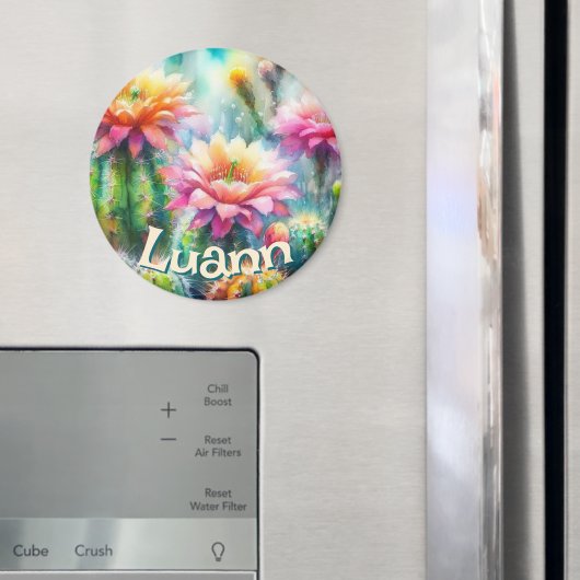 Watercolor Flowering Succulent Cacti Personalized Magneet (Insitu (Koelkast))