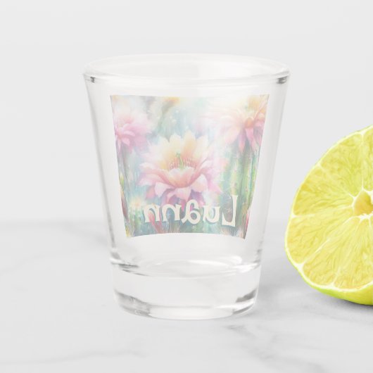 Watercolor Flowering Succulent Cacti Personalized Shot Glas (Achterkant)