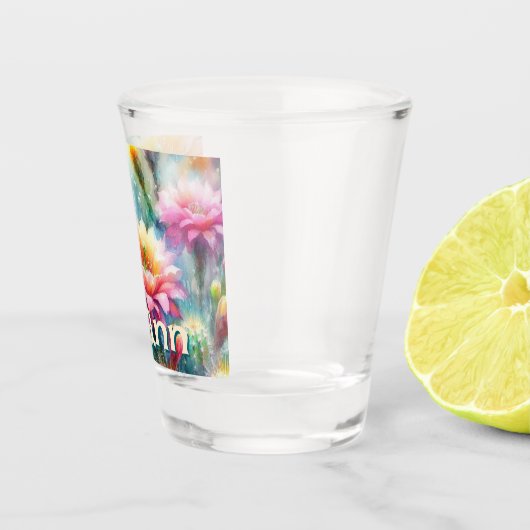 Watercolor Flowering Succulent Cacti Personalized Shot Glas (Rechts)