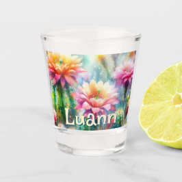 Watercolor Flowering Succulent Cacti Personalized Shot Glas