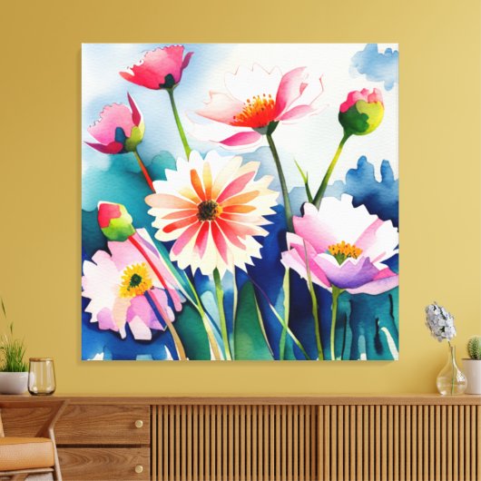 Watercolor Flowers - 3 - Canvas (Insitu (Woonkamer))