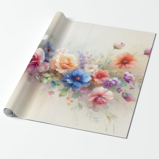 Watercolor Flowers Elegant Modern Template Gift Cadeaupapier (Uitgerold)