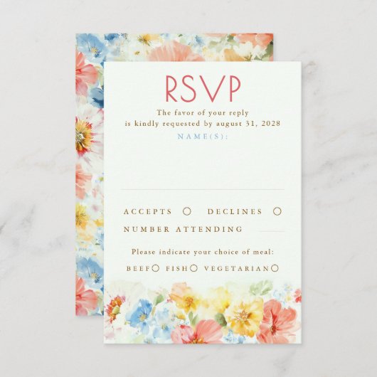 Watercolor Flowers Elegant Wedding RSVP (Voorkant / Achterkant)