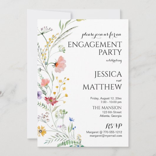 Watercolor Flowers Engagement Party (Voorkant)