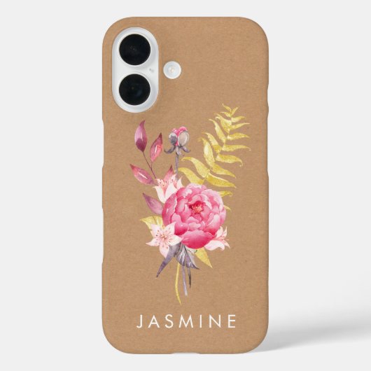 Watercolor Flowers Gold Personalized Iphone Case (Achterkant)