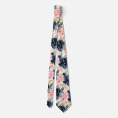 Watercolor Flowers Navy Blue Blush Pink Roses Stropdas (Achterkant)