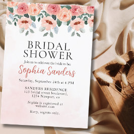 Watercolor Flowers Peach Color Boho Bridal Shower Kaart