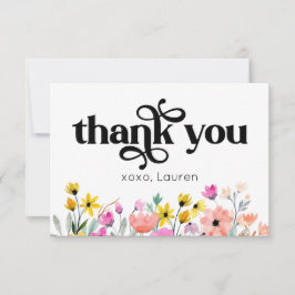 Watercolor Flowers Typography Flat Thank You Bedankkaart